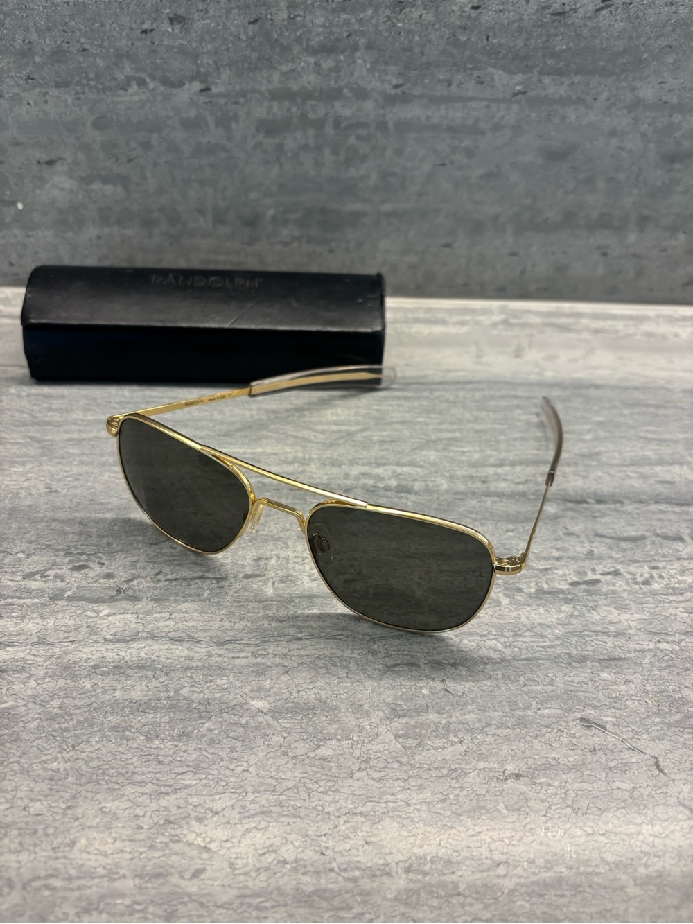 Randolph Engineering Gold Frame Black Lens Aviator Sunglasses